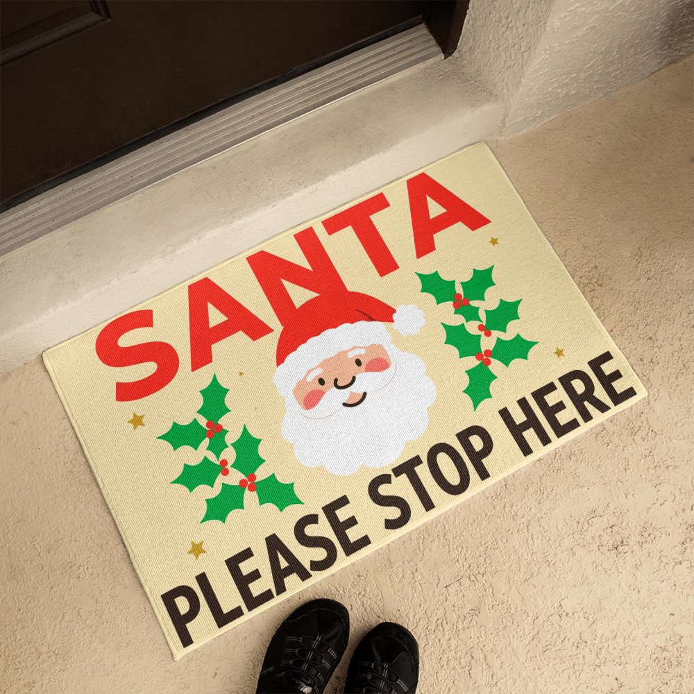 Santa, Please Stop Here Door Mat - Christmas Welcome Mat