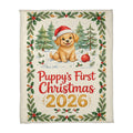 Puppy's First Christmas 2026 Fleece Blanket - Golden Puppy in Santa Hat
