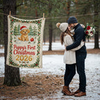 Puppy's First Christmas 2026 Fleece Blanket - Golden Puppy in Santa Hat