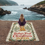 Baby's First Christmas 2026 Fleece Blanket - Teddy with Gold Star