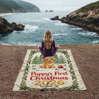Puppy's First Christmas 2026 Fleece Blanket - Golden Puppy in Santa Hat