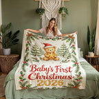 Baby's First Christmas 2026 Fleece Blanket - Teddy with Gold Star