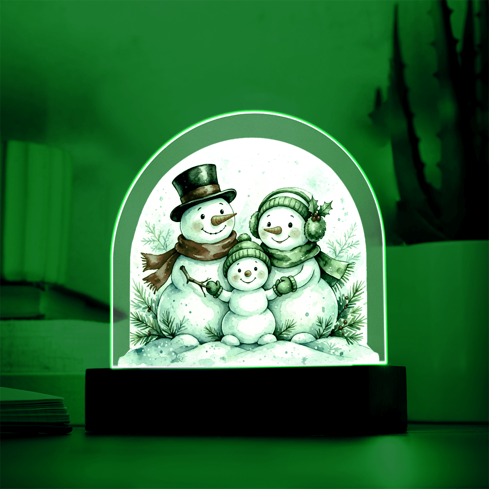 Snowman Family Dome LED Plaque – Acrylic Christmas Night Light Gift