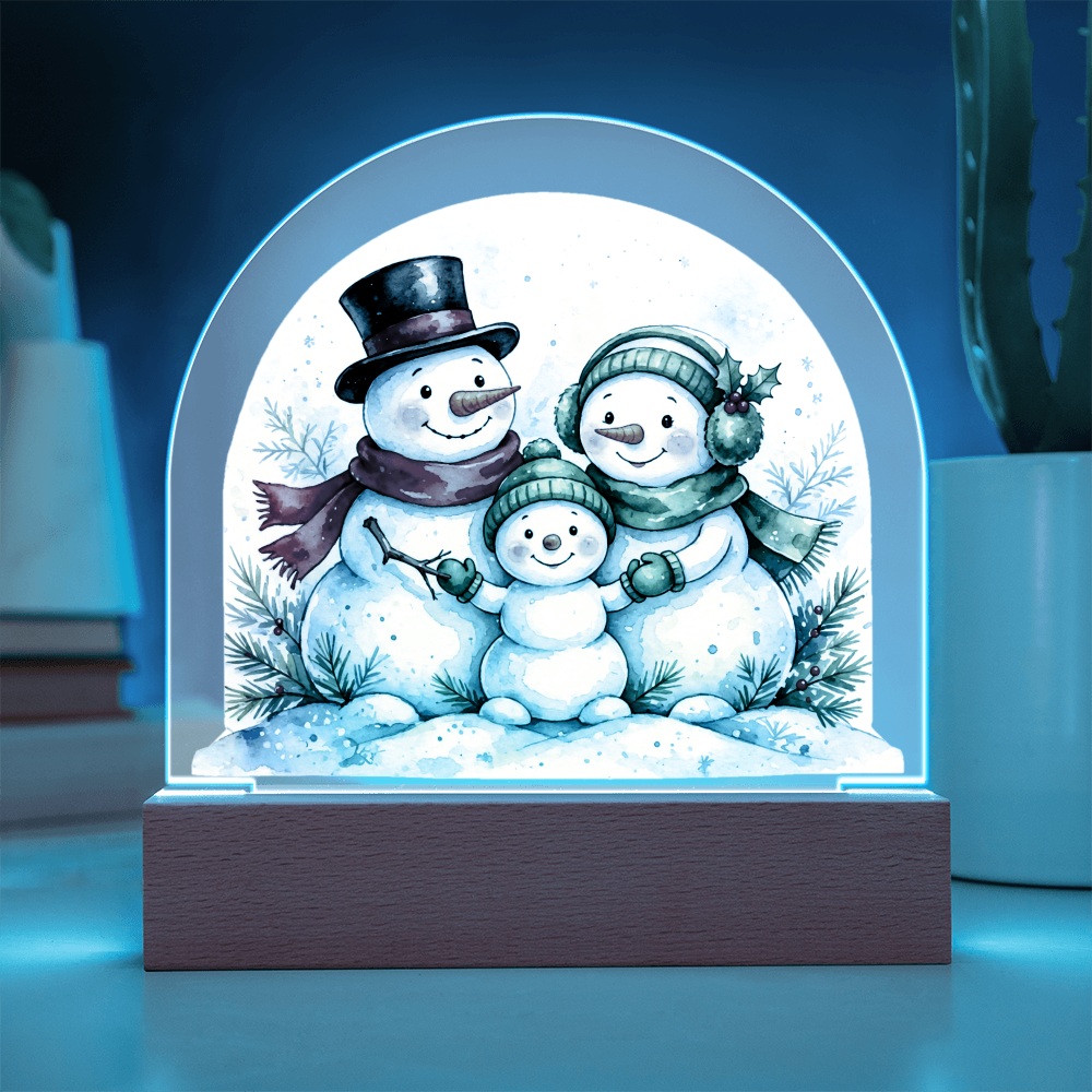 Snowman Family Dome LED Plaque – Acrylic Christmas Night Light Gift