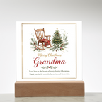 Merry Christmas Grandma Square Acrylic Plaque - Rocking Chair LED Keepsake Gift