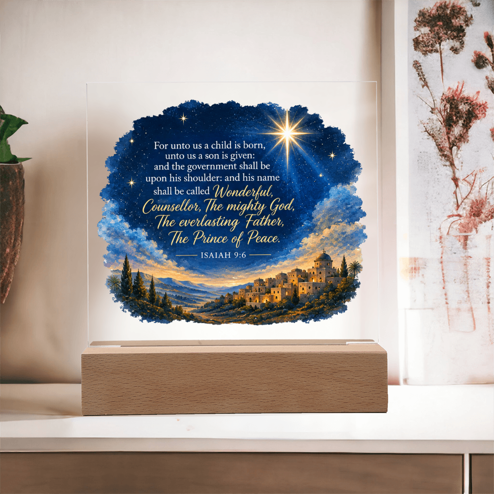 Isaiah 9:6 Christmas LED Acrylic Plaque – Star of Bethlehem Christian Scripture Light