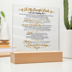 Wedding Vows Acrylic Plaque, To My Beautiful Bride, Romantic Wedding Keepsake Gift