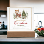 Merry Christmas Grandma Square Acrylic Plaque - Rocking Chair LED Keepsake Gift