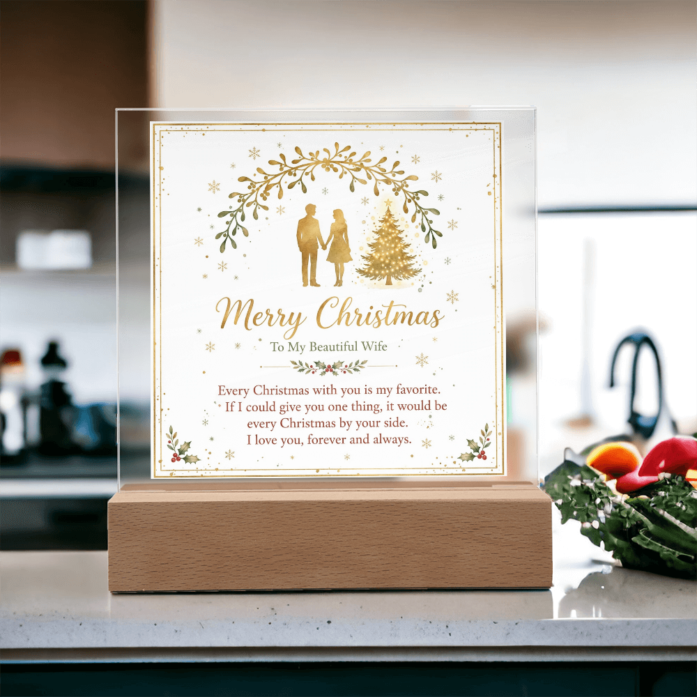 To My Beautiful Wife Square Acrylic Plaque - 'Every Christmas With You' LED Keepsake Gift