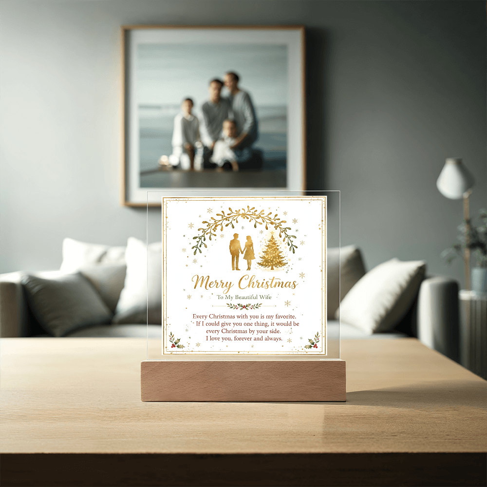To My Beautiful Wife Square Acrylic Plaque - 'Every Christmas With You' LED Keepsake Gift