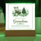 Merry Christmas Grandma Square Acrylic Plaque - Rocking Chair LED Keepsake Gift