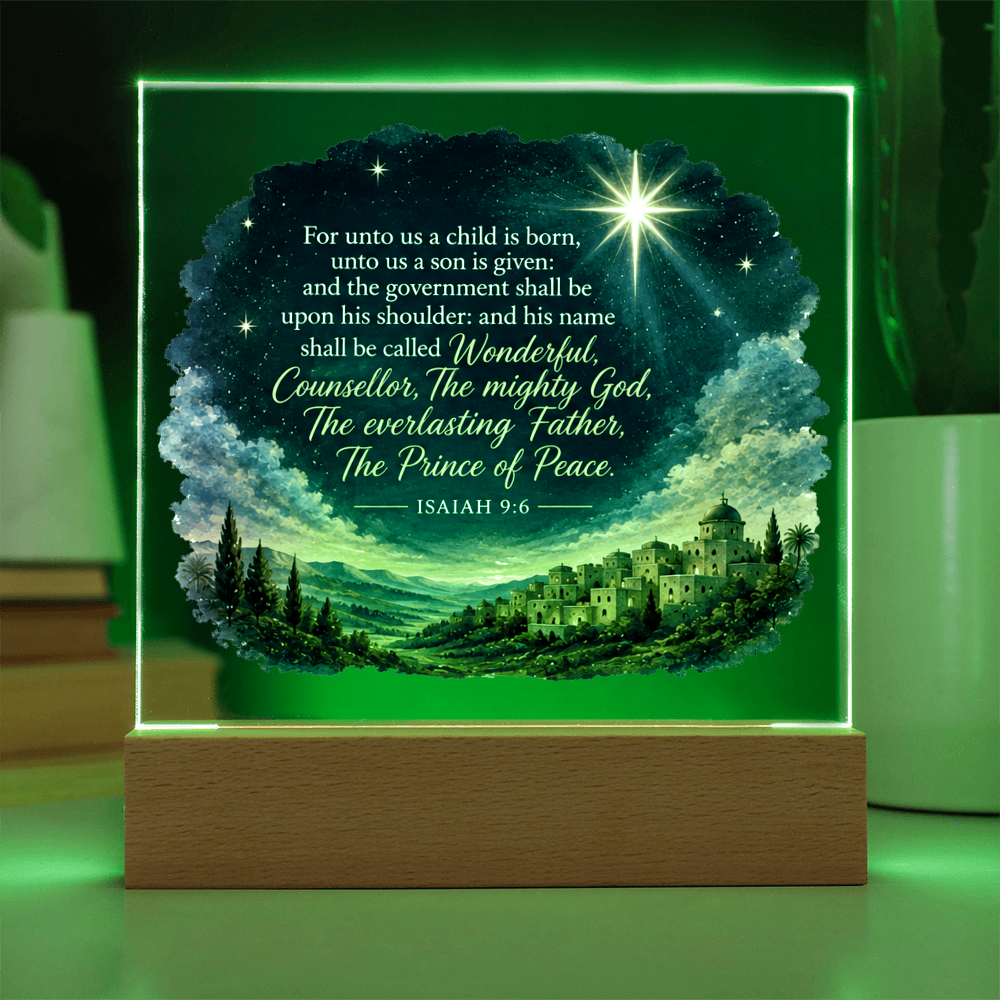 Isaiah 9:6 Christmas LED Acrylic Plaque – Star of Bethlehem Christian Scripture Light