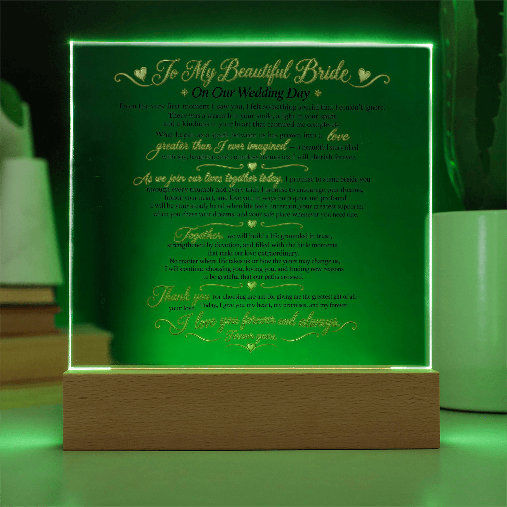 Wedding Vows Acrylic Plaque, To My Beautiful Bride, Romantic Wedding Keepsake Gift