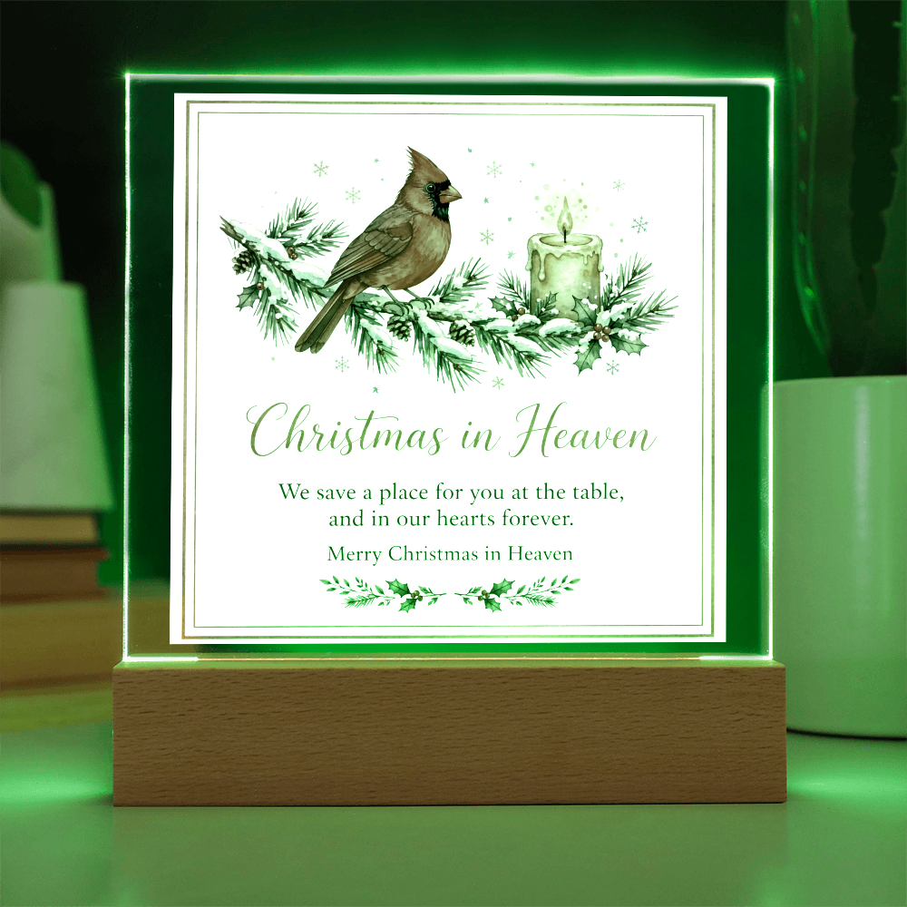 Christmas in Heaven Square Acrylic Plaque - Cardinal Memorial LED Keepsake