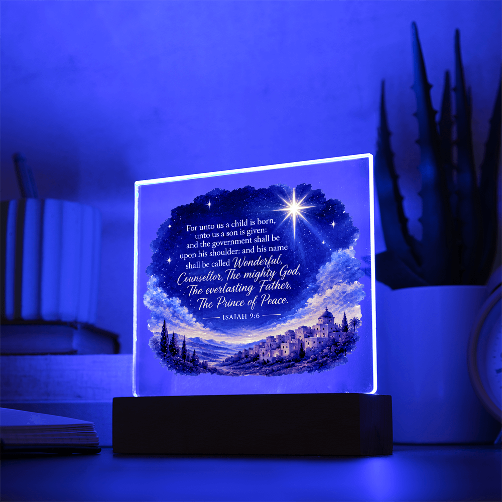 Isaiah 9:6 Christmas LED Acrylic Plaque – Star of Bethlehem Christian Scripture Light