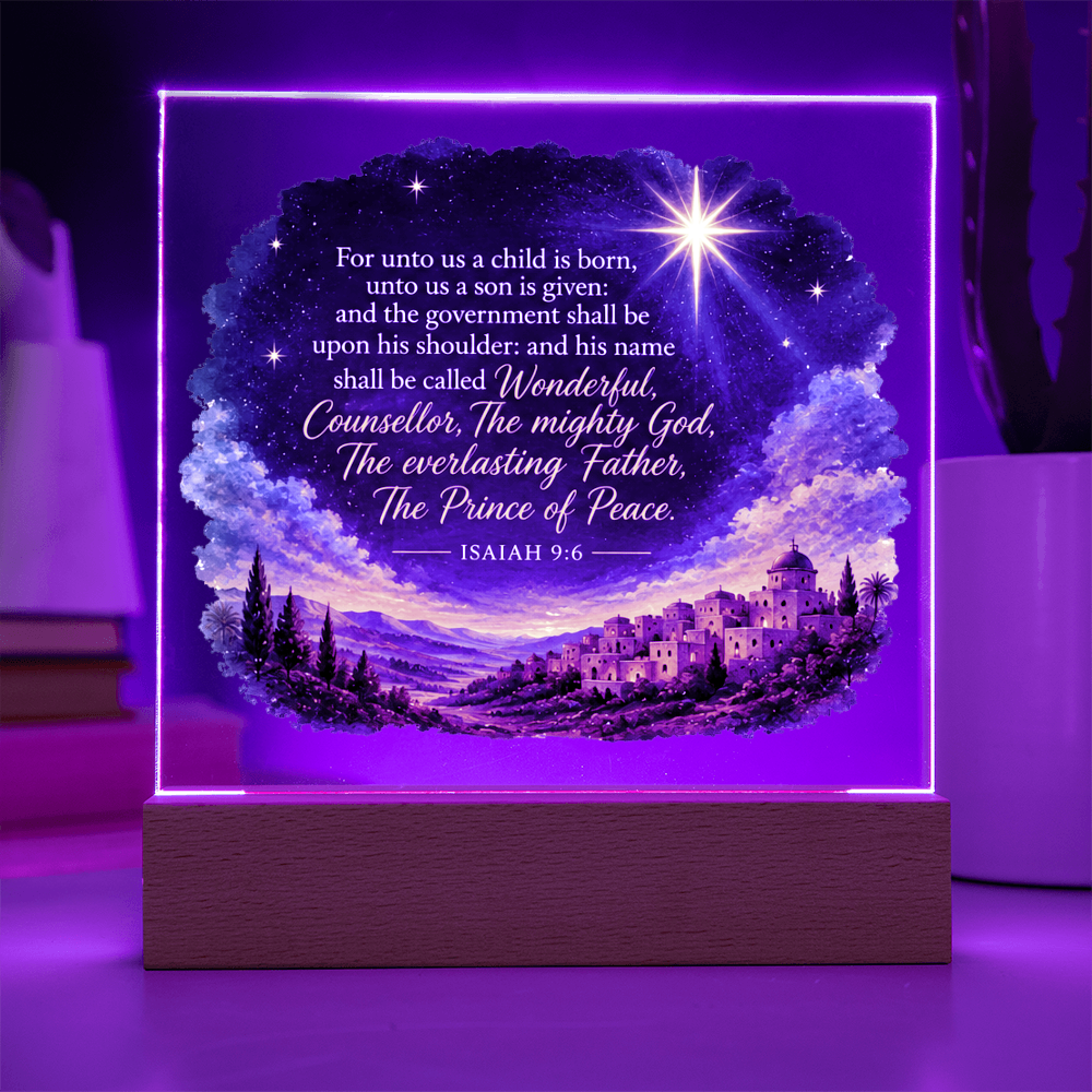 Isaiah 9:6 Christmas LED Acrylic Plaque – Star of Bethlehem Christian Scripture Light