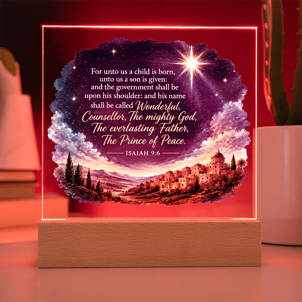 Isaiah 9:6 Christmas LED Acrylic Plaque – Star of Bethlehem Christian Scripture Light