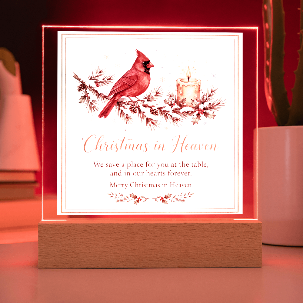 Christmas in Heaven Square Acrylic Plaque - Cardinal Memorial LED Keepsake