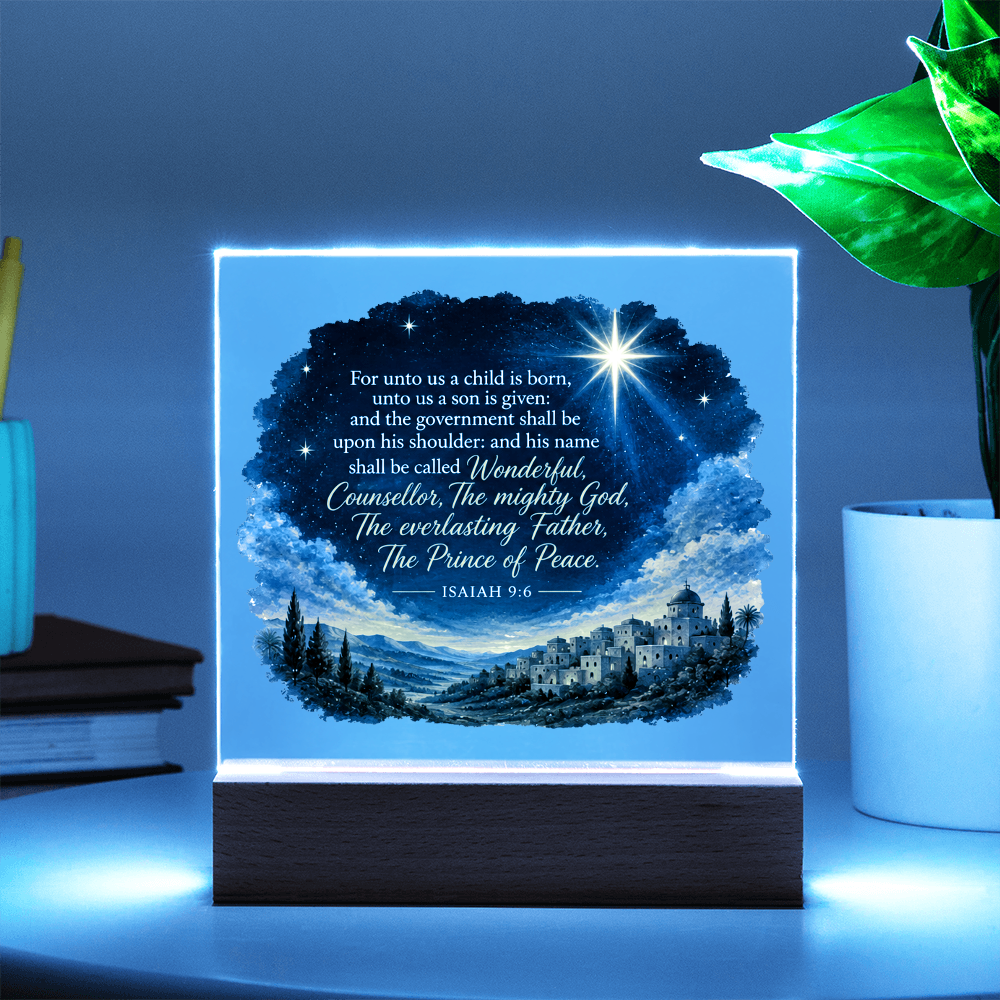 Isaiah 9:6 Christmas LED Acrylic Plaque – Star of Bethlehem Christian Scripture Light