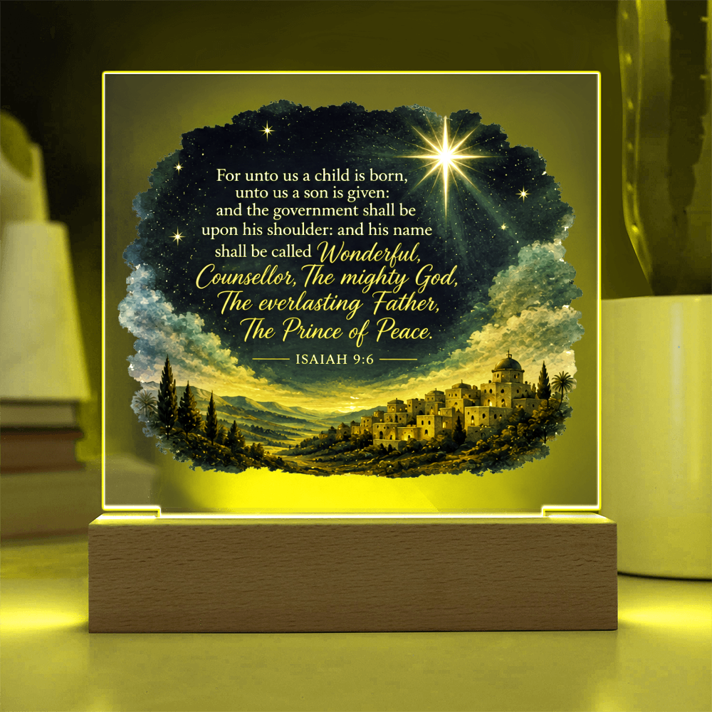 Isaiah 9:6 Christmas LED Acrylic Plaque – Star of Bethlehem Christian Scripture Light