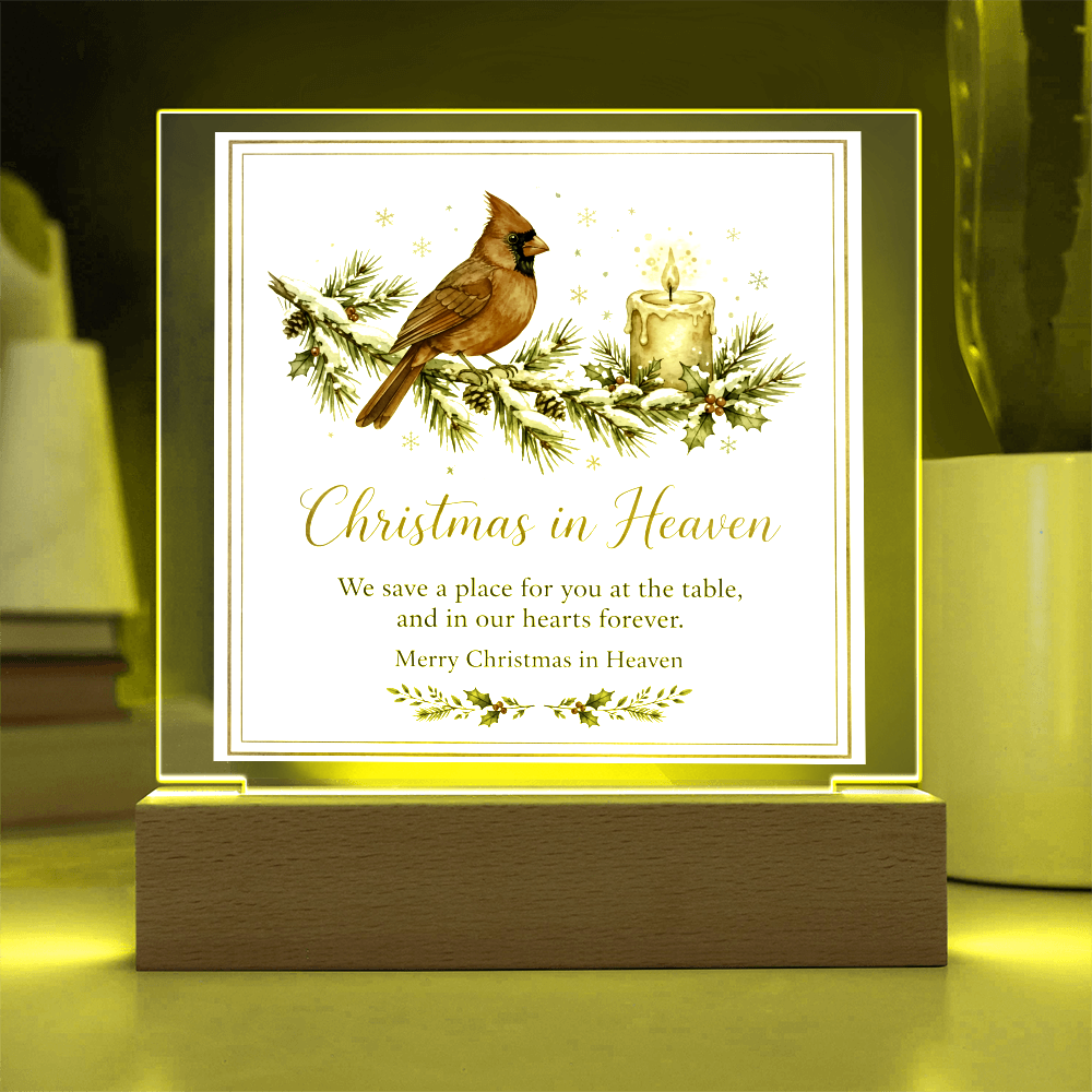 Christmas in Heaven Square Acrylic Plaque - Cardinal Memorial LED Keepsake