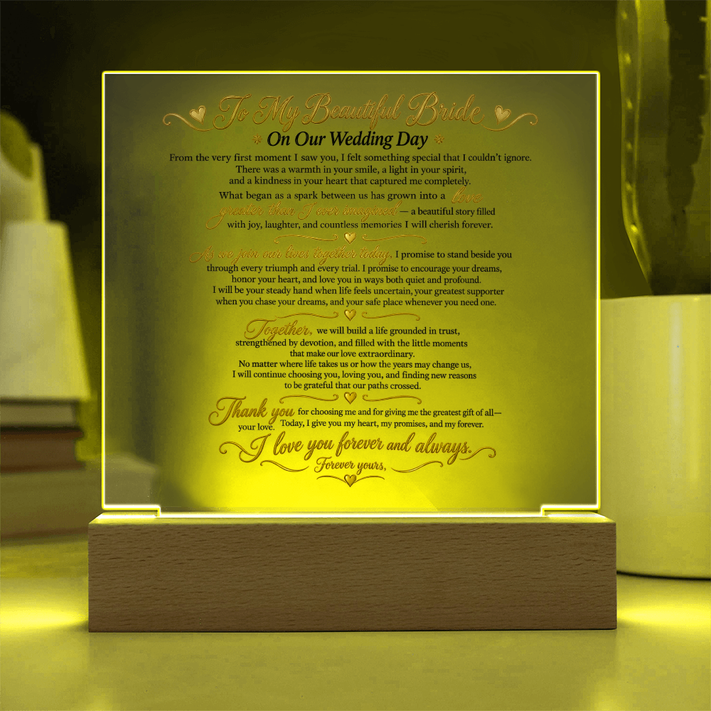 Wedding Vows Acrylic Plaque, To My Beautiful Bride, Romantic Wedding Keepsake Gift