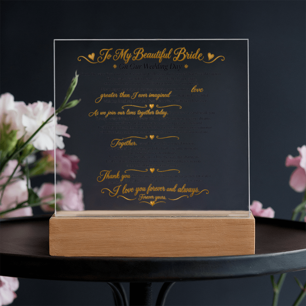 Wedding Vows Acrylic Plaque, To My Beautiful Bride, Romantic Wedding Keepsake Gift