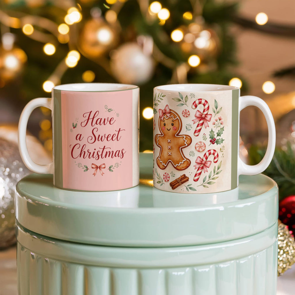 Gingerbread & Bows Christmas Mug - 'Have a Sweet Christmas' Cottagecore Ceramic Coffee Mug