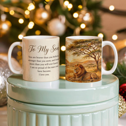 To My Son — lion under an acacia tree mug