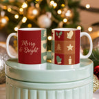Christmas Quilt Mug - 'Merry & Bright' Vintage Patchwork Cottagecore Ceramic Mug