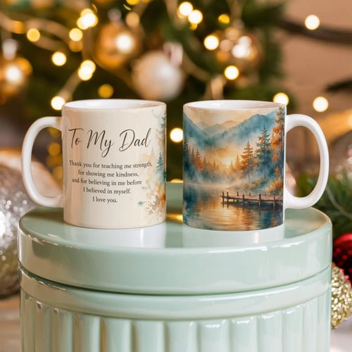 To My Dad — mist and teal washes melting into the lake