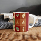 Christmas Quilt Mug - 'Merry & Bright' Vintage Patchwork Cottagecore Ceramic Mug