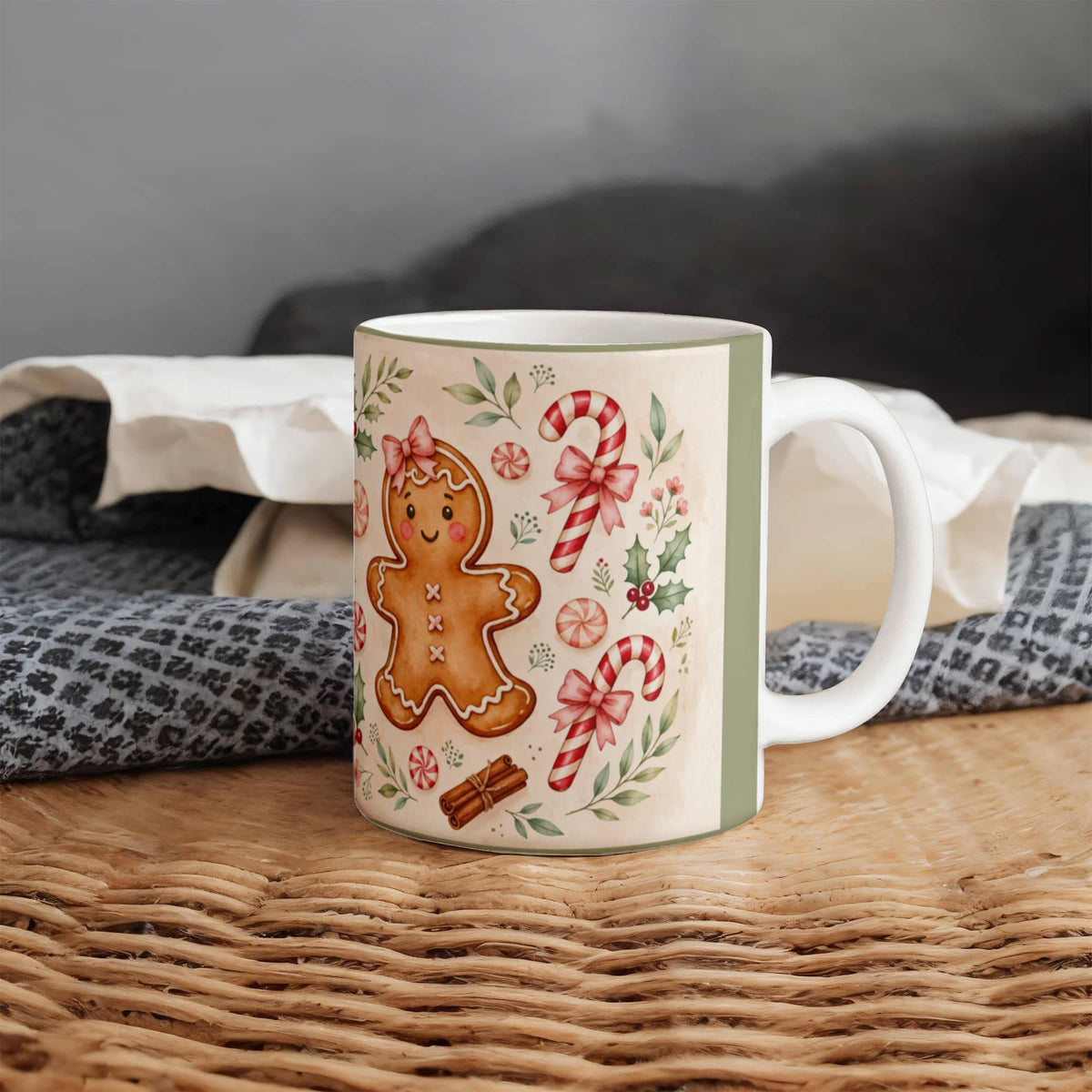 Gingerbread & Bows Christmas Mug - 'Have a Sweet Christmas' Cottagecore Ceramic Coffee Mug
