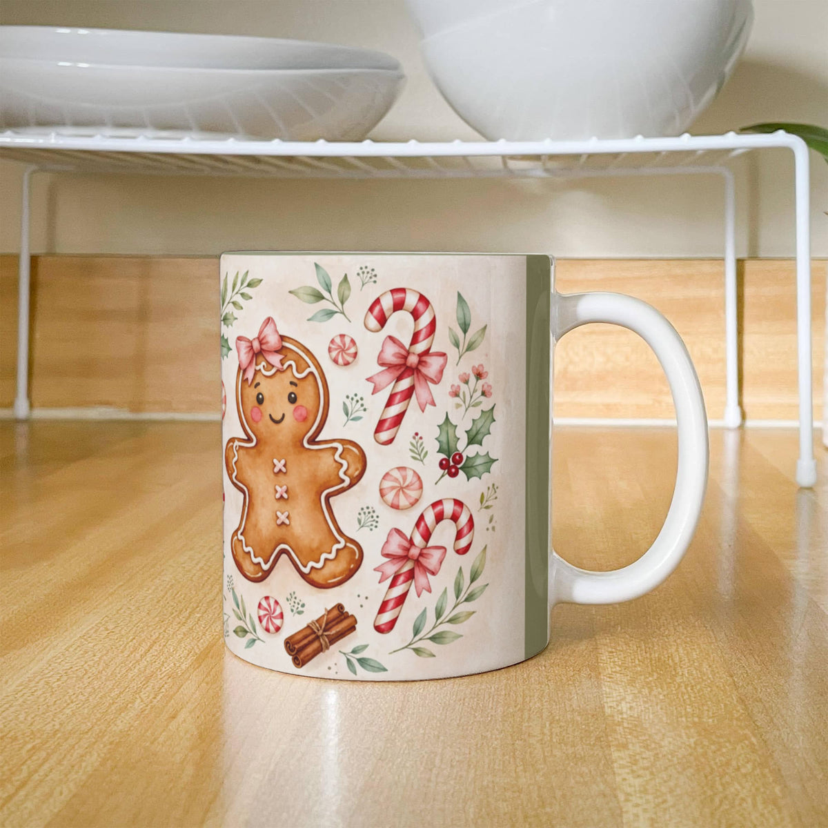 Gingerbread & Bows Christmas Mug - 'Have a Sweet Christmas' Cottagecore Ceramic Coffee Mug