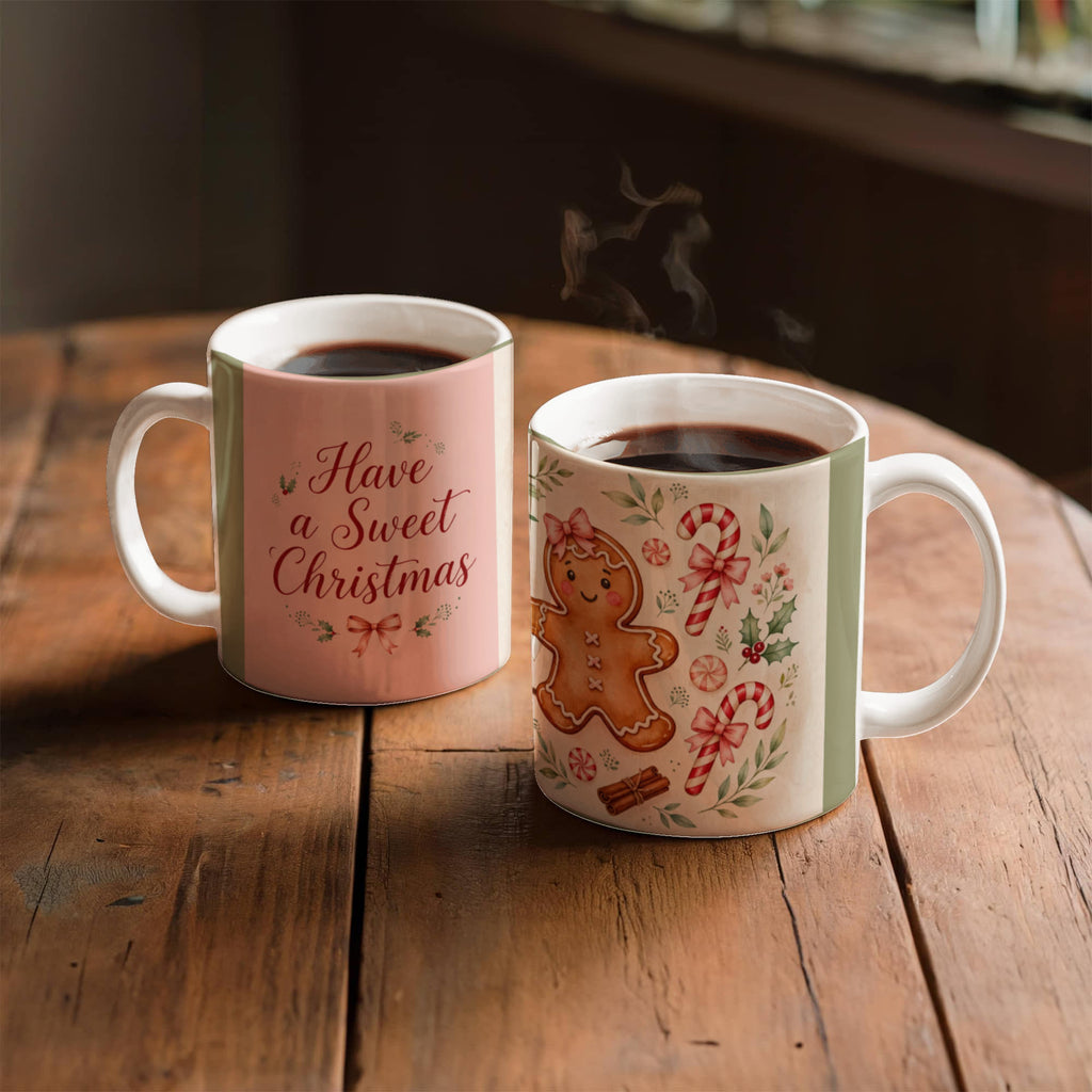 Gingerbread & Bows Christmas Mug - 'Have a Sweet Christmas' Cottagecore Ceramic Coffee Mug