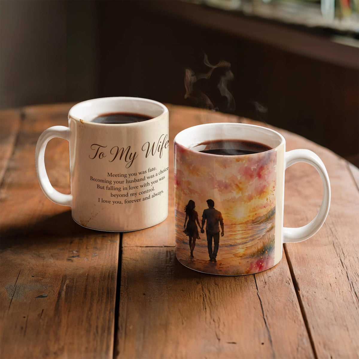 To My Wife — sunset beach, couple holding hands - Mug