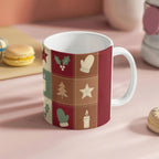 Christmas Quilt Mug - 'Merry & Bright' Vintage Patchwork Cottagecore Ceramic Mug