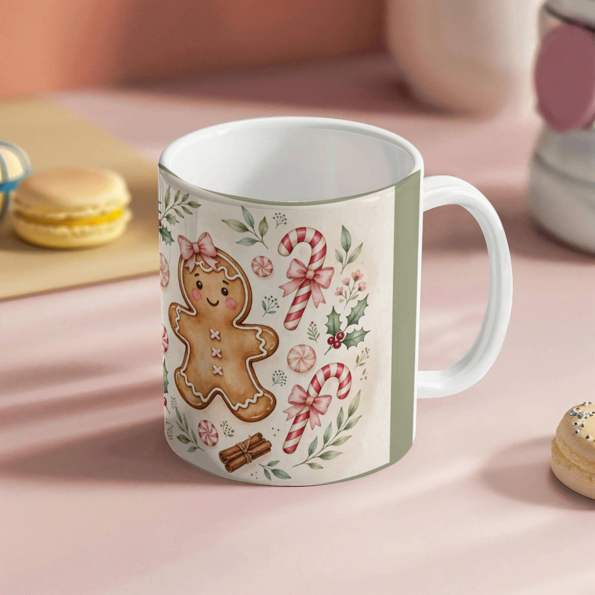 Gingerbread & Bows Christmas Mug - 'Have a Sweet Christmas' Cottagecore Ceramic Coffee Mug