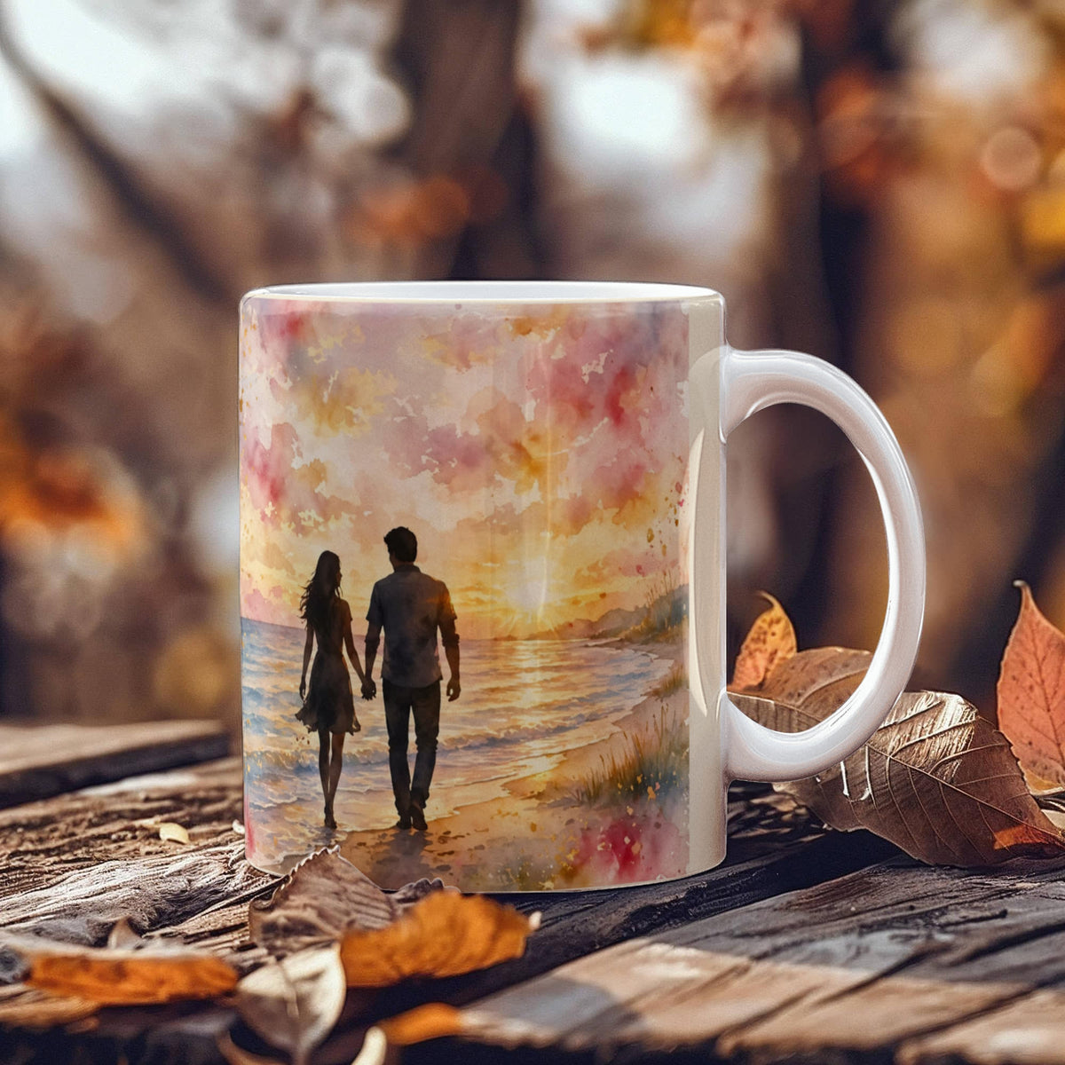 To My Wife — sunset beach, couple holding hands - Mug