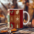 Christmas Quilt Mug - 'Merry & Bright' Vintage Patchwork Cottagecore Ceramic Mug