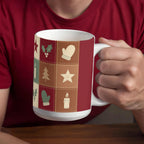 Christmas Quilt Mug - 'Merry & Bright' Vintage Patchwork Cottagecore Ceramic Mug