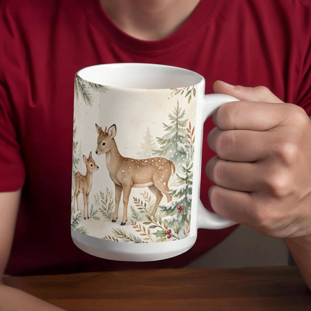 Oh Deer, Christmas Is Here Mug - Deer & Fawn Cottagecore Ceramic Coffee Mug