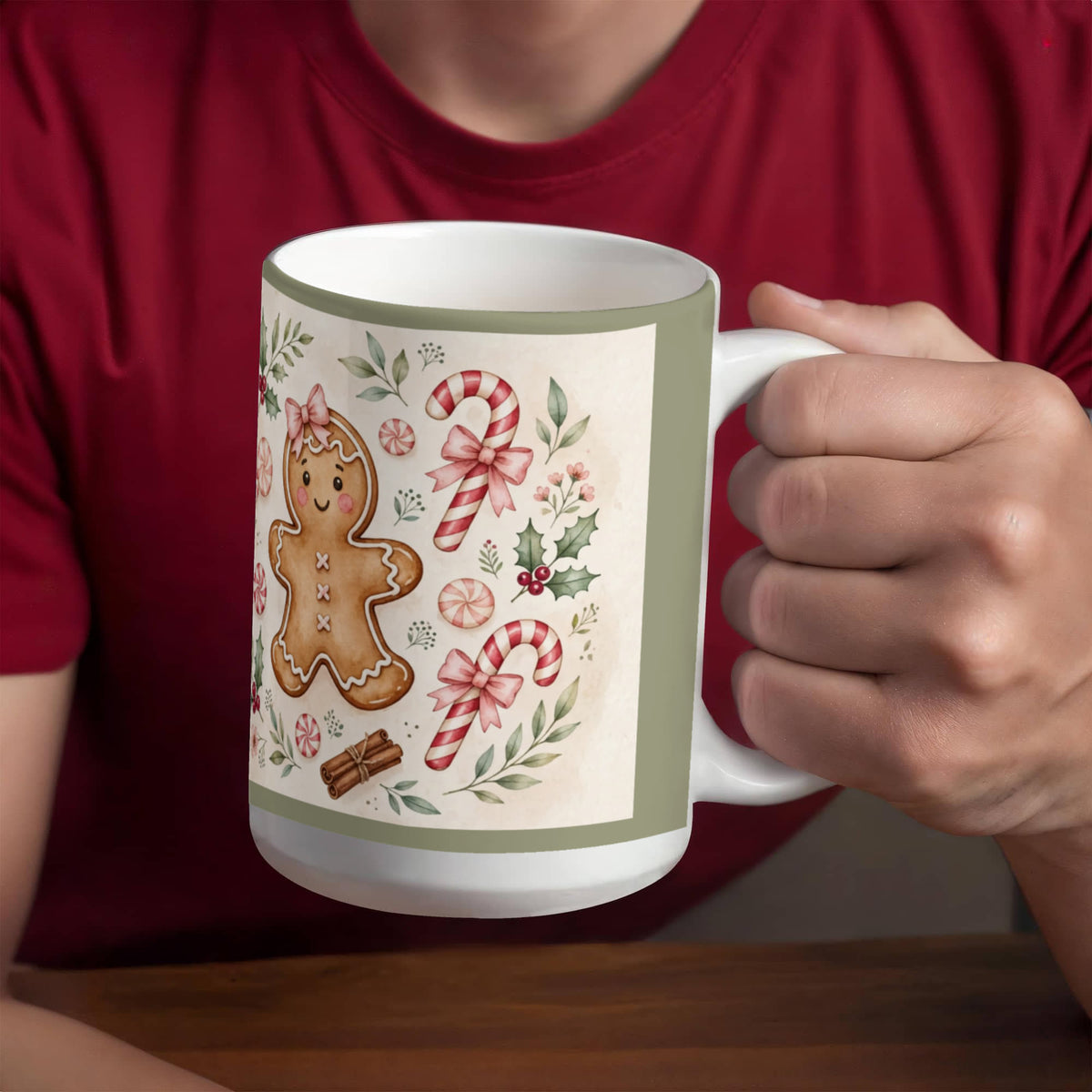 Gingerbread & Bows Christmas Mug - 'Have a Sweet Christmas' Cottagecore Ceramic Coffee Mug