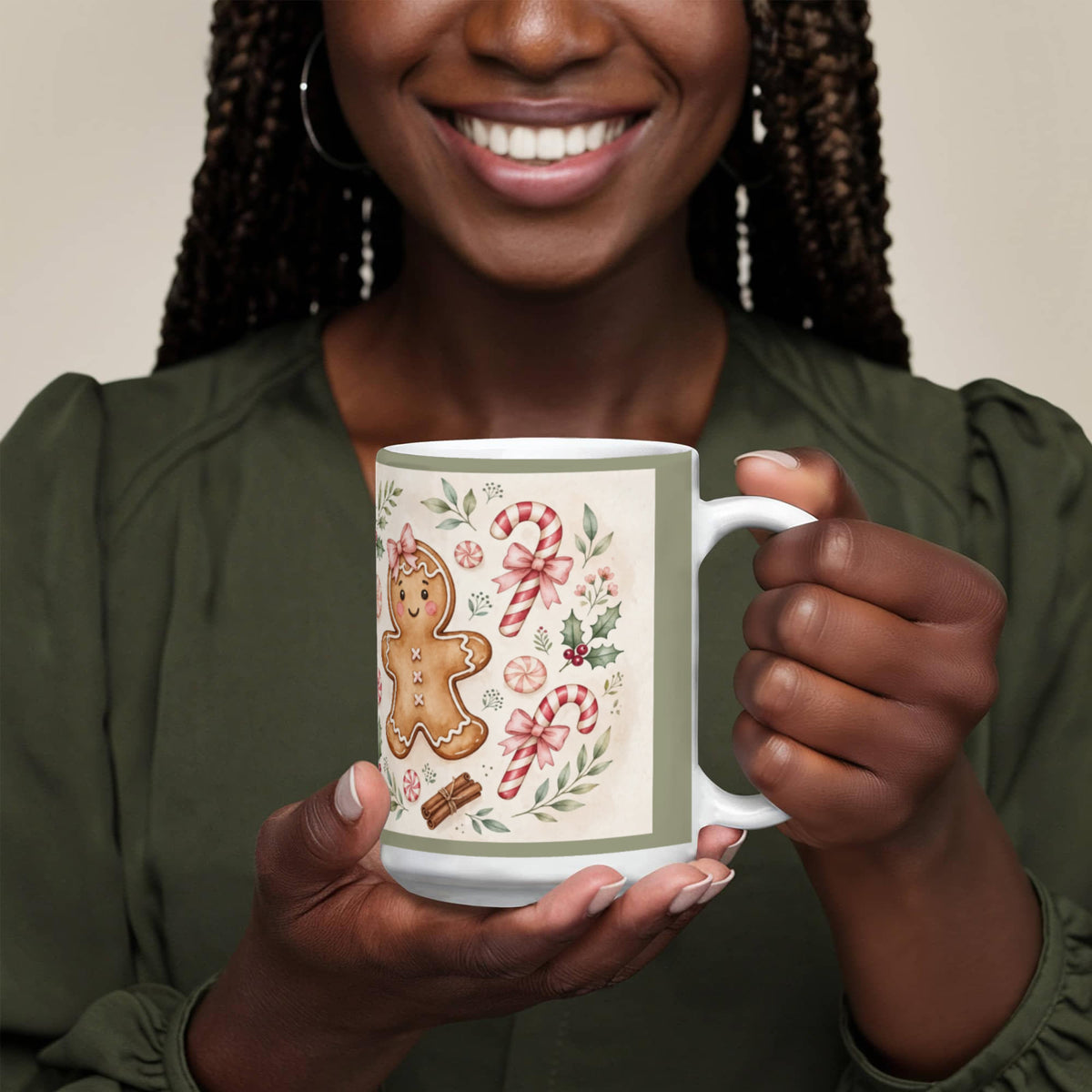 Gingerbread & Bows Christmas Mug - 'Have a Sweet Christmas' Cottagecore Ceramic Coffee Mug