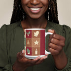 Christmas Quilt Mug - 'Merry & Bright' Vintage Patchwork Cottagecore Ceramic Mug