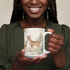 Oh Deer, Christmas Is Here Mug - Deer & Fawn Cottagecore Ceramic Coffee Mug