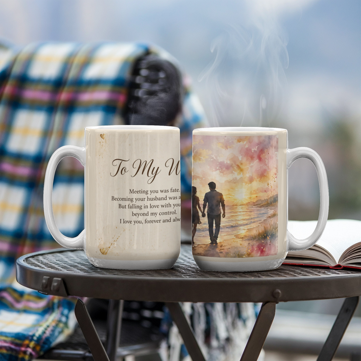 To My Wife — sunset beach, couple holding hands - Mug