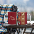 Christmas Quilt Mug - 'Merry & Bright' Vintage Patchwork Cottagecore Ceramic Mug