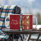 Christmas Quilt Mug - 'Merry & Bright' Vintage Patchwork Cottagecore Ceramic Mug
