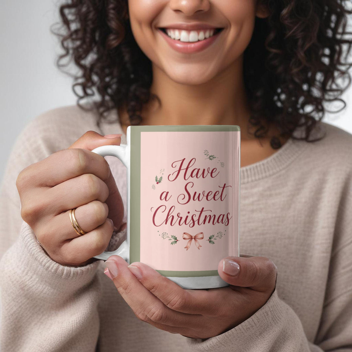 Gingerbread & Bows Christmas Mug - 'Have a Sweet Christmas' Cottagecore Ceramic Coffee Mug